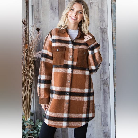 30 Boho Plaid Corduroy Flap Pocket Shacket/Jacket - Picture 5 of 8